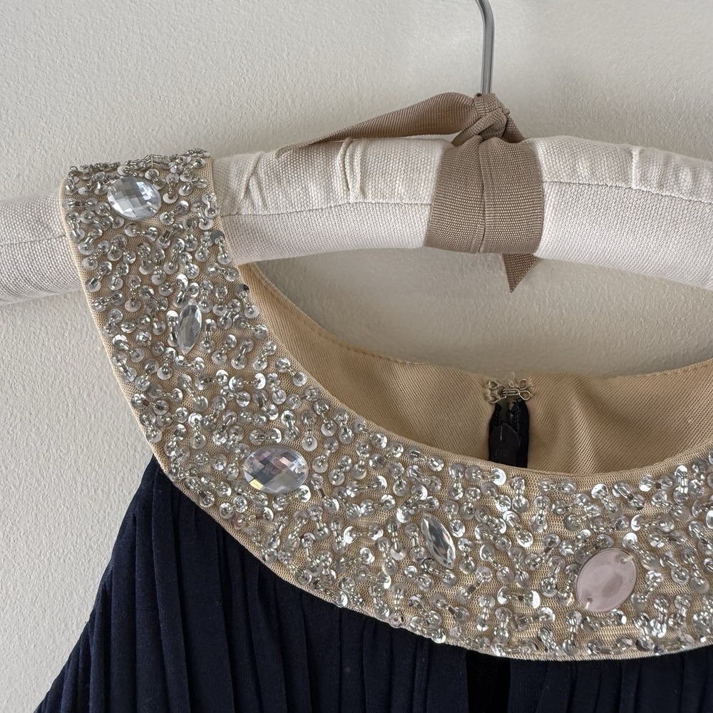 Navy Gown Sz 12 Beaded Neck Keyhole Halter Maxi Prom Formal Dress JS Boutique - Picture 3 of 14